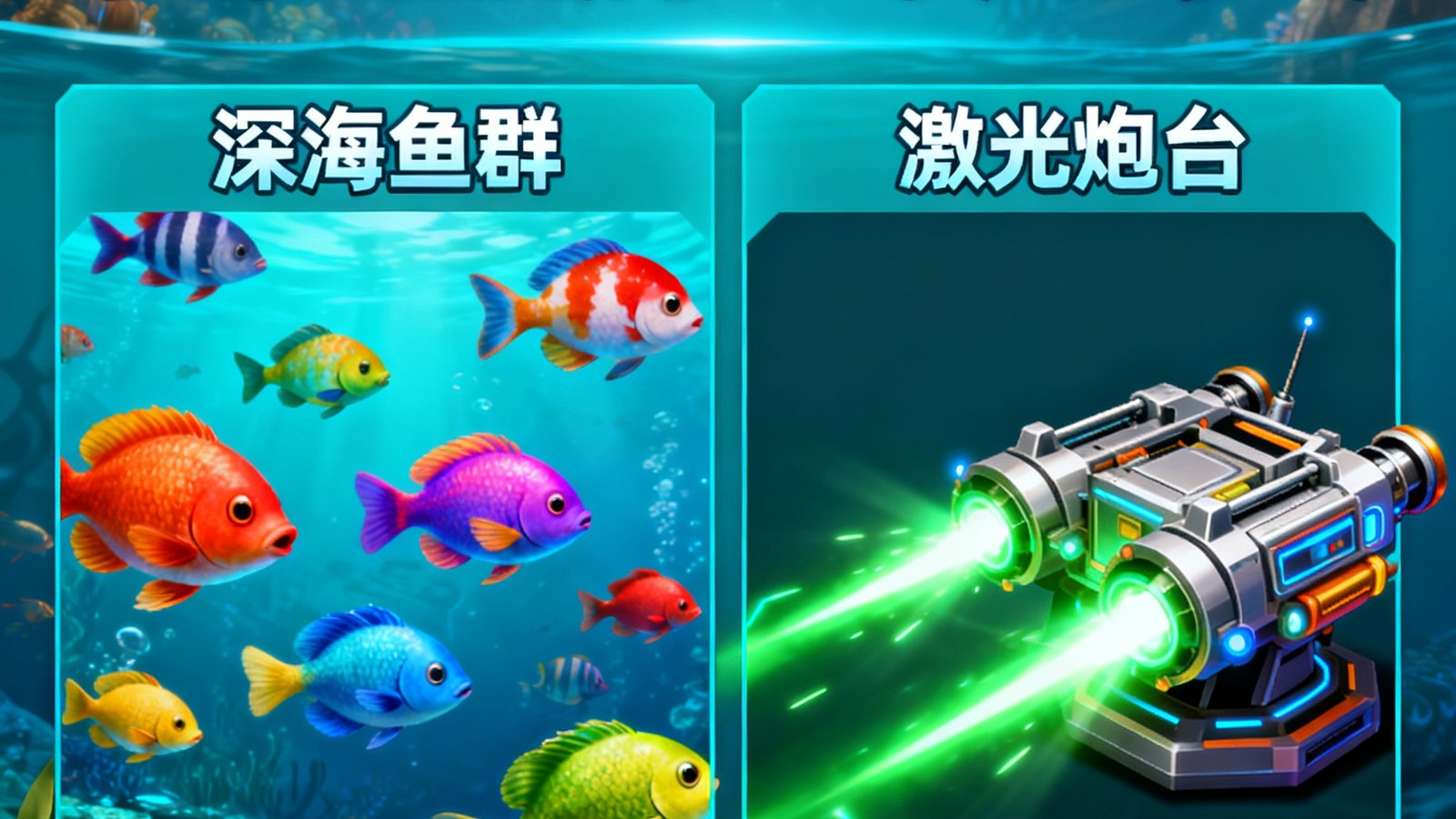 捕鱼游戏分类，深海鱼群与激光炮台