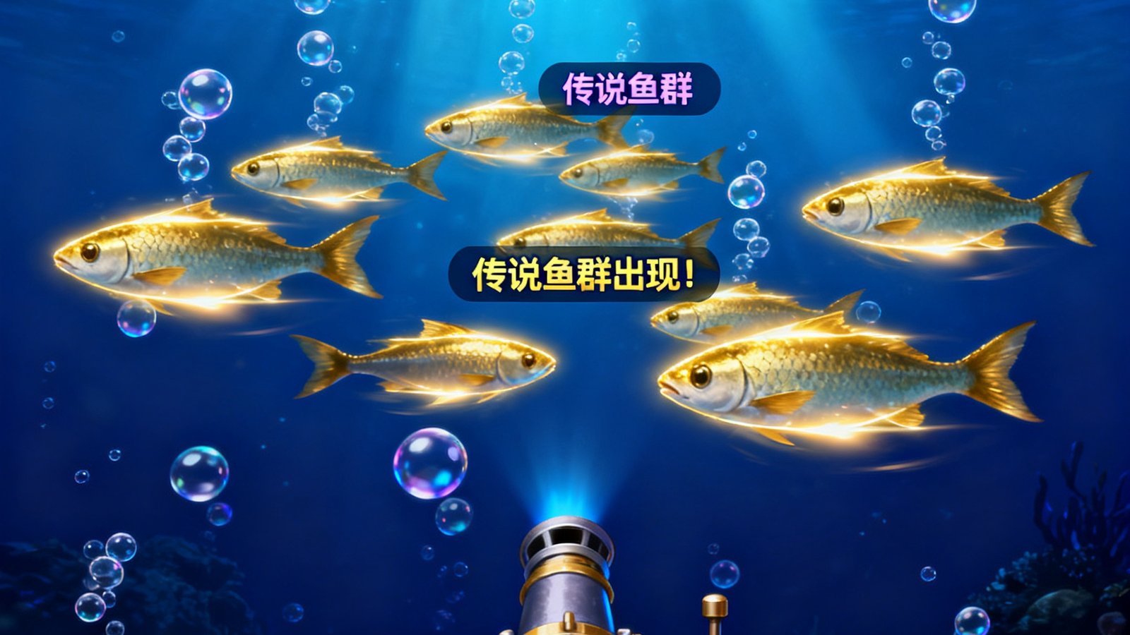 深海捕鱼游戏，炮台升级与传说鱼群捕获玩法